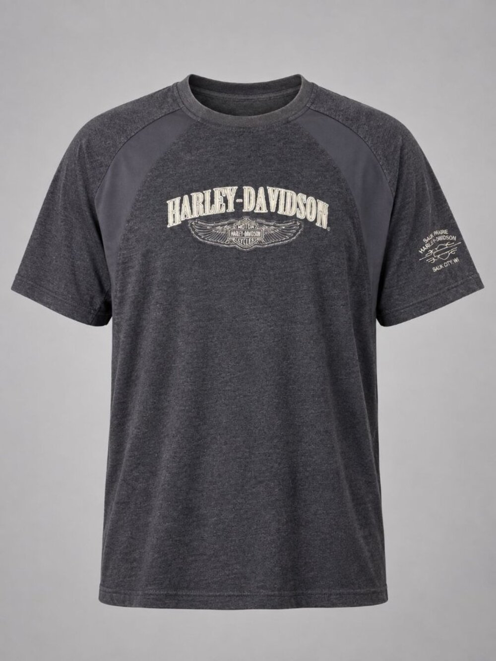 Harley-Davidson Mens XL T-Shirt Gray Sauk Prairie WI Graphic Short Sleeve